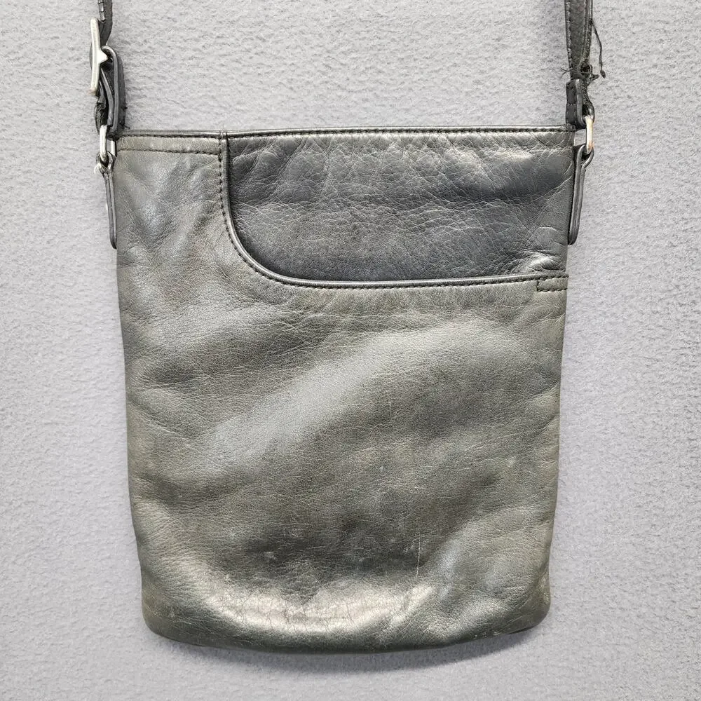 Margot Vintage Purse Black Leather Crossbody Split Pocket CLEAN